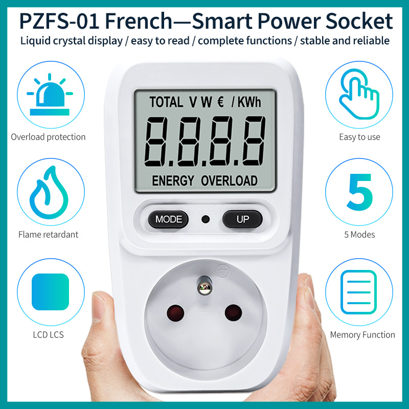 Peacefair EU French Plug Socket Wattmeter AC Single Phase Digital Electric Power Meters Kwh Meter Smart Energy Meters